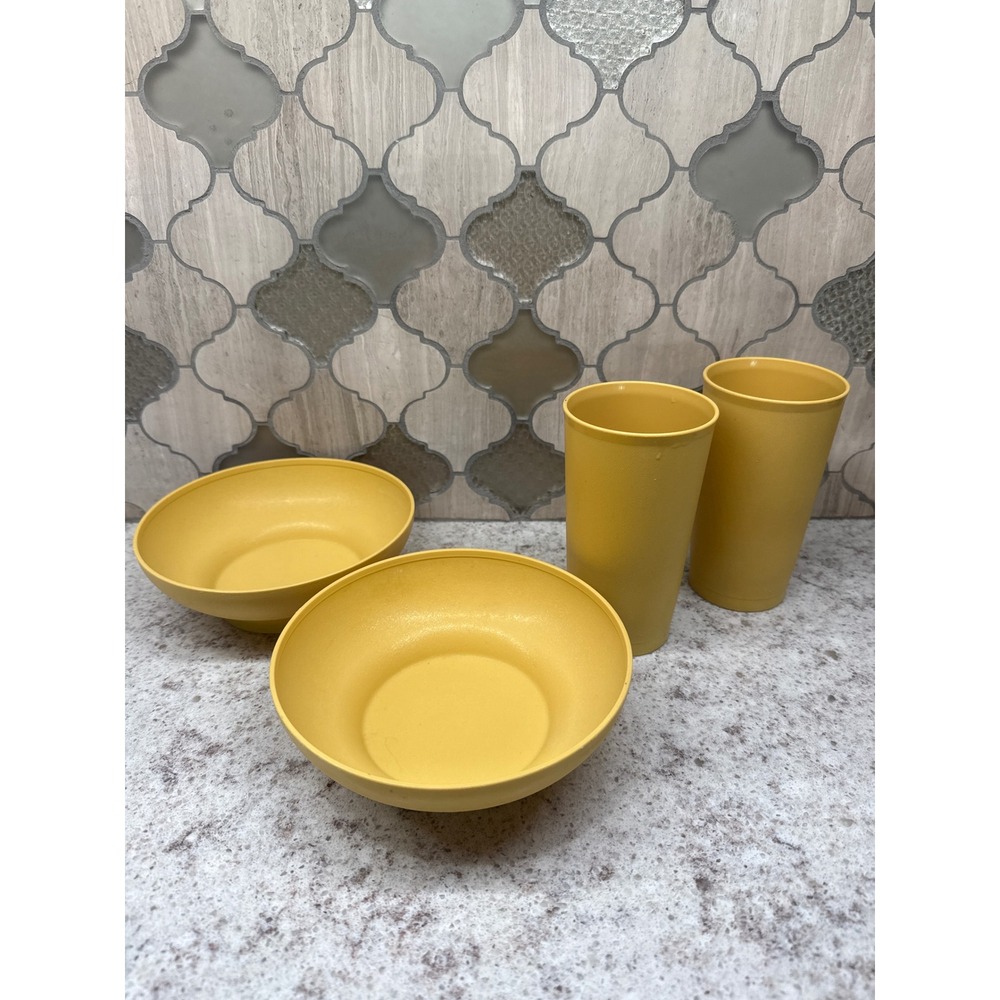 Vintage Tupperware Mustard Yellow Bowl and Tumbler Set 4 Piece Retro Kitchenware